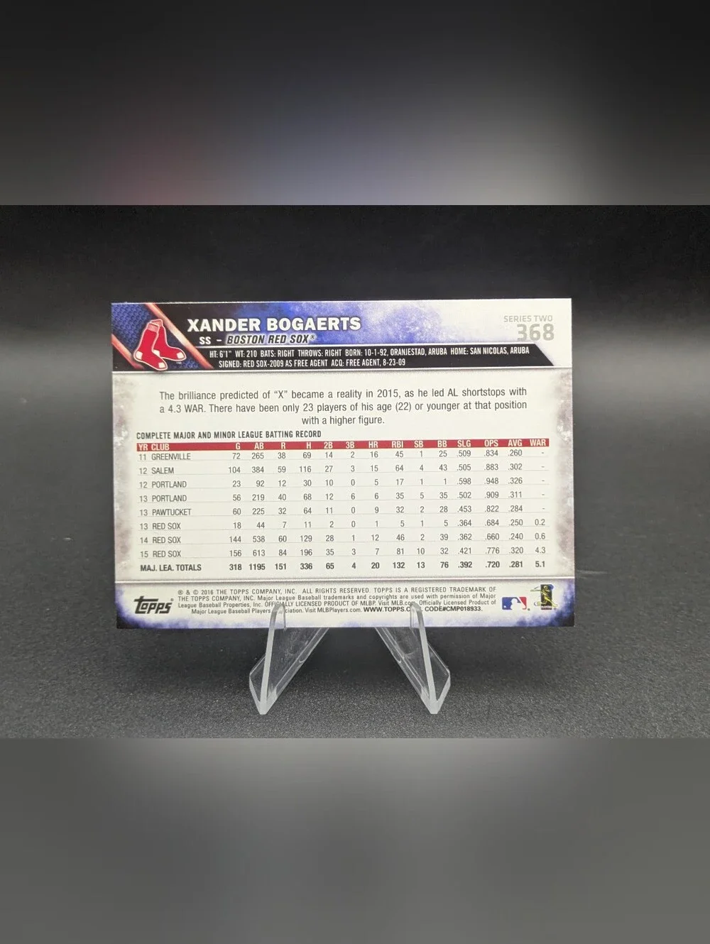 2016 Topps Jackie Robinson Jersey Variation Xander Bogaerts SP (Throwing) #368